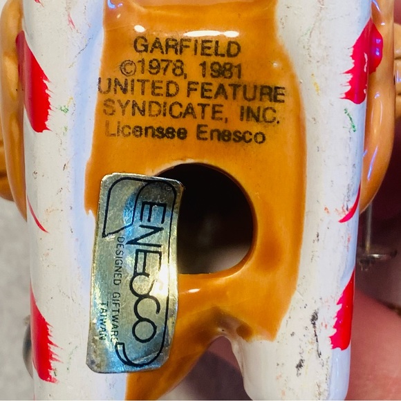 Christmas Garfield Enesco Santa Hat Candy Cane Skis With Poles Ceramic Vintage - Picture 7 of 12